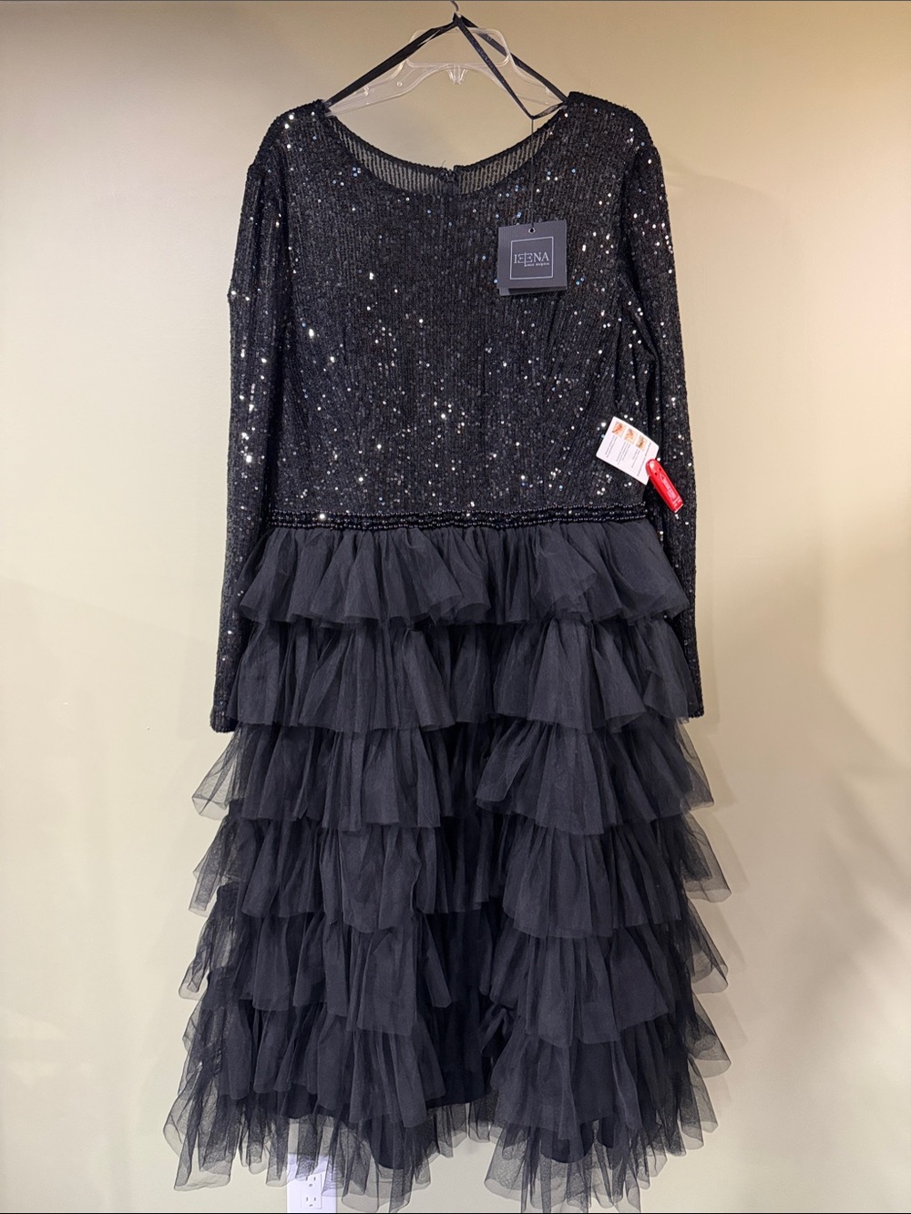 XiRENA for MAC DUGGAL Black Sequin Bodice Tiered Tulle Womens Dress